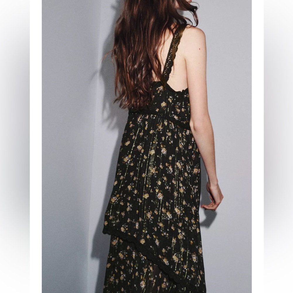 ZARA CHIFFON SEQUINS FLORAL DRESS - Picture 4 of 8